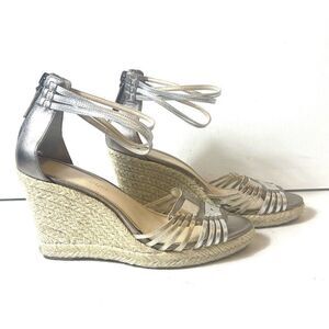 Enzo Angiolini Platform Wedges Ankle Strap Open Toe Sandals Metallic Womens 8.5M